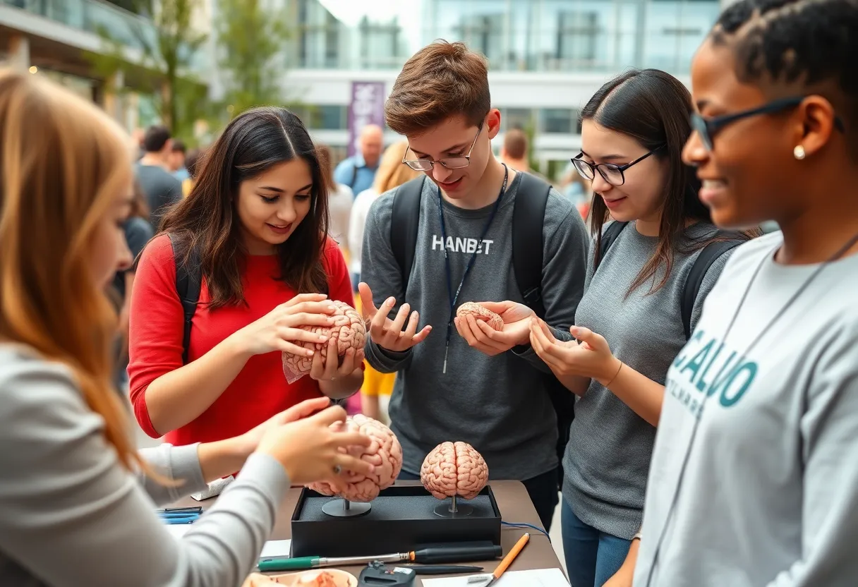 Students engaging in brain awareness activities at Orange Coast College
