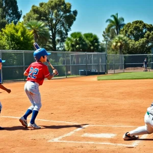 A group of young baseball players training on a California field