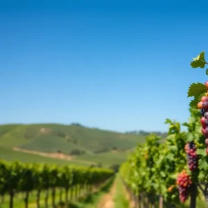Beautiful view of California vineyards showcasing ripe grapes under a clear sky.