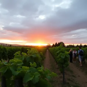 Vibrant Central Coast vineyard during sunset