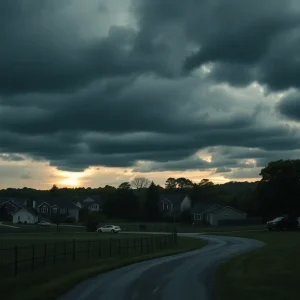 Somber landscape representing community mourning