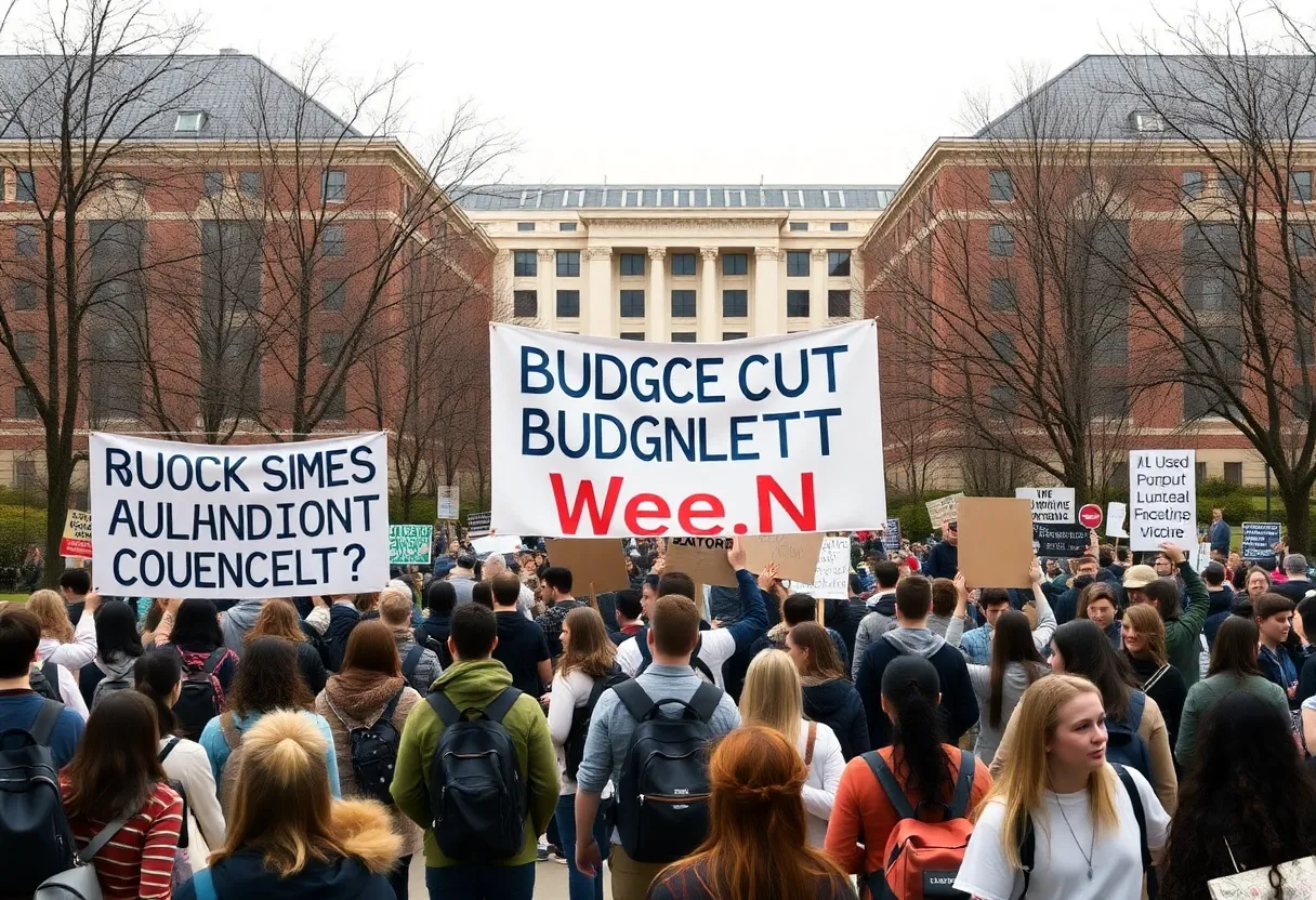Students protesting against budget cuts at University of California