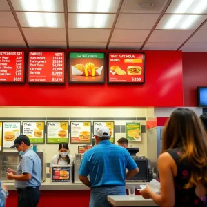 A busy fast food restaurant in California reflecting changes due to wage laws