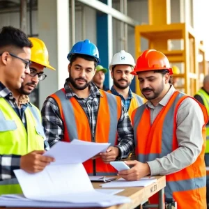 Diverse group of workers in a California workplace focusing on safety and compliance.