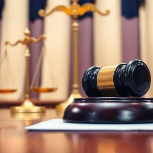 A gavel and scales of justice representing a courtroom sentencing
