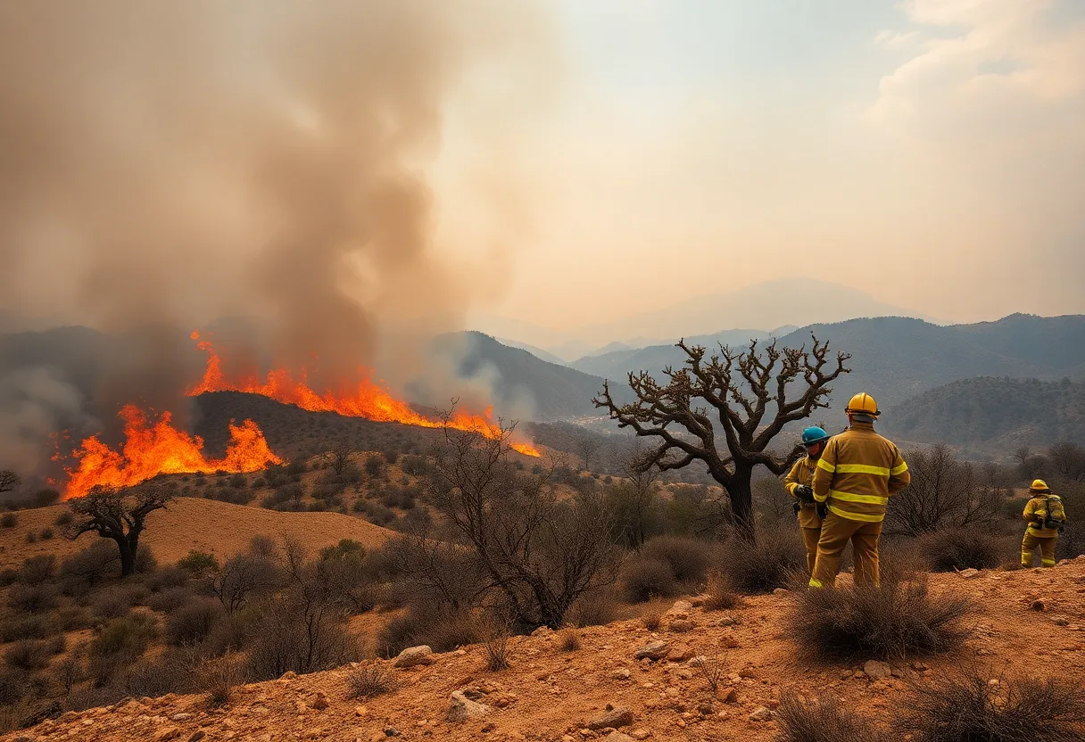 Firefighters working to control the Silver Fire in Inyo County