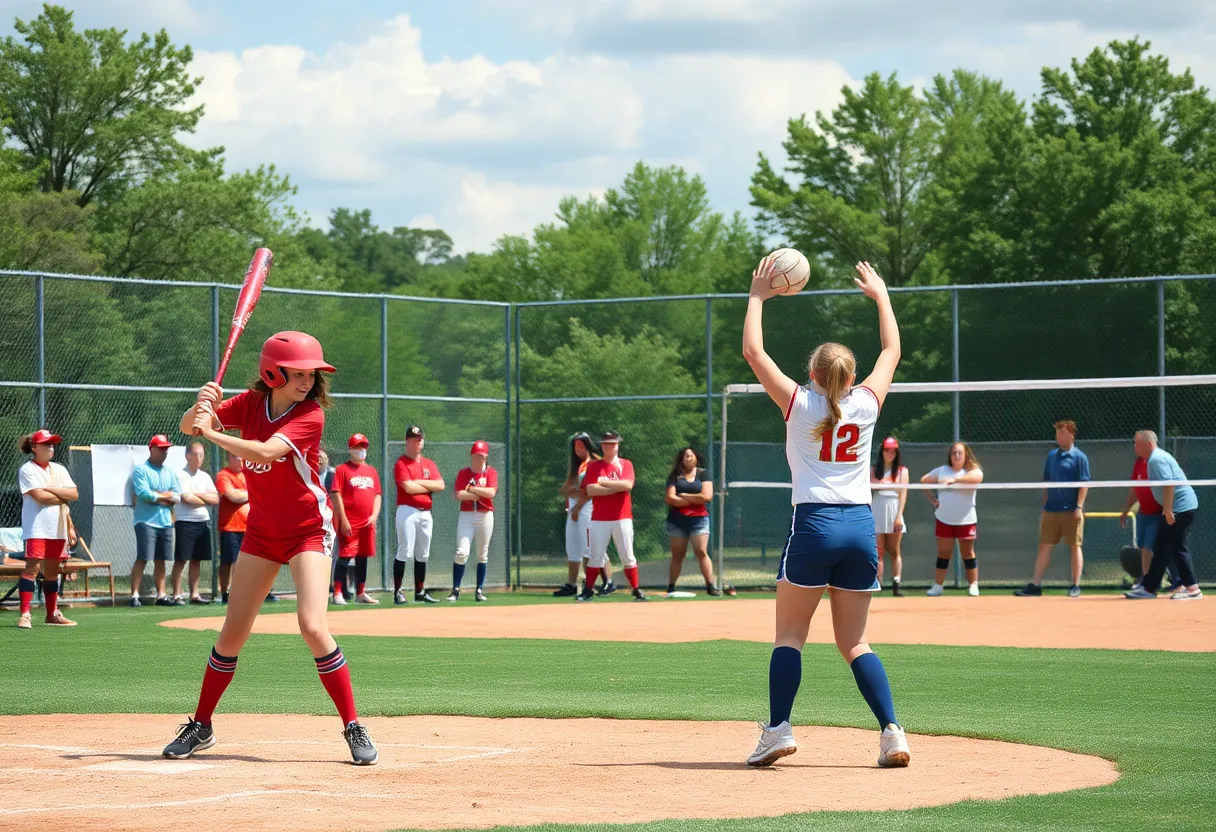High school students engaged in baseball, softball, and volleyball.