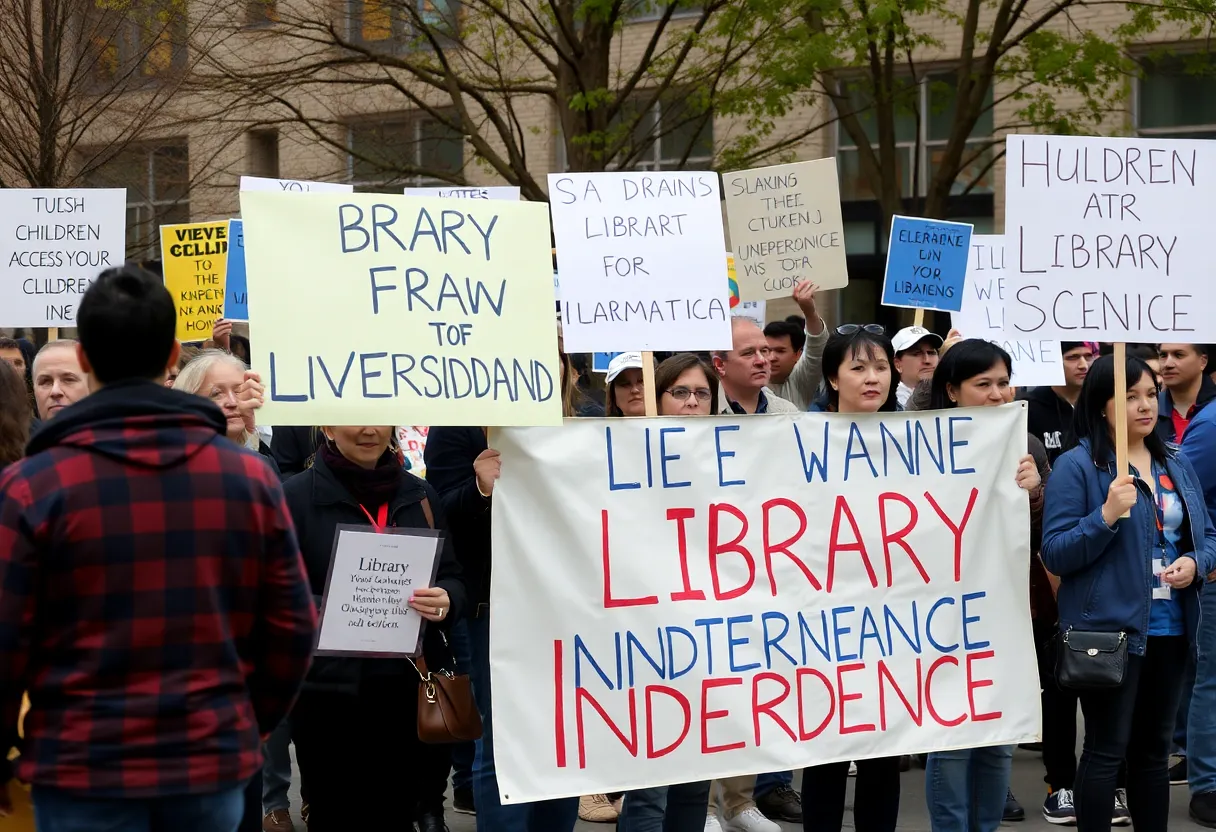 Community members advocating for library independence in Huntington Beach