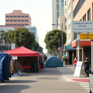 Scene of Los Angeles showcasing homelessness efforts