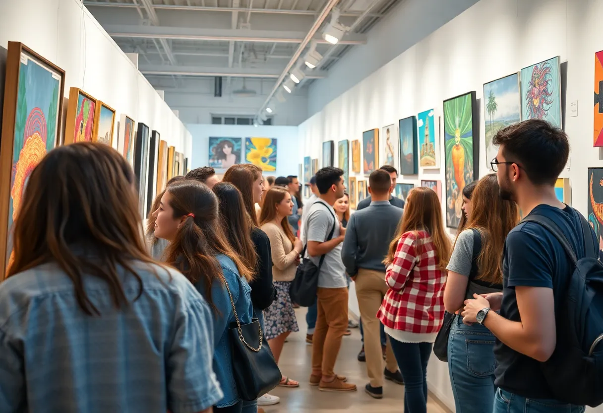Young artists displaying their artwork at the Orange County event