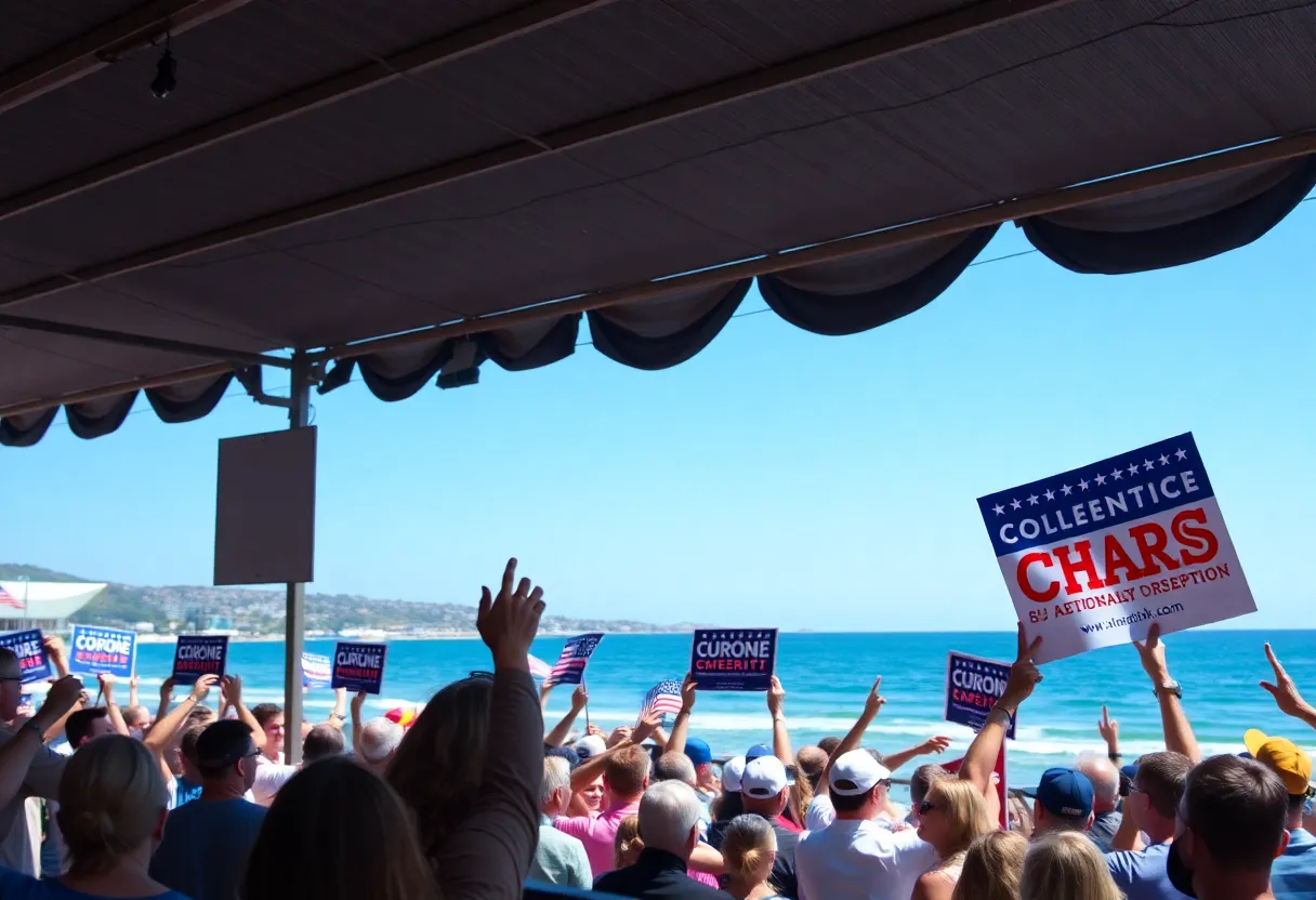 Supporters at a political rally in Huntington Beach