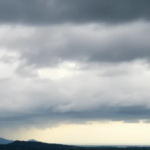 Gray skies over Southern California with rain clouds