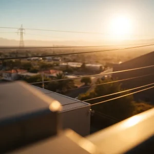 Scenic view of Southern California with energy lines and a clear sky