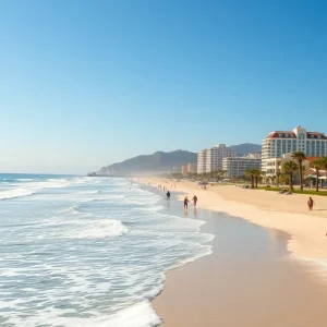 Beautiful beach in Orange County with people enjoying the sun
