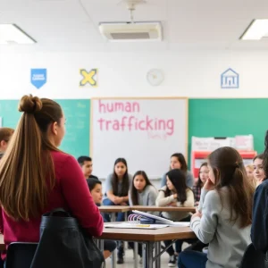 Students participating in human trafficking awareness program