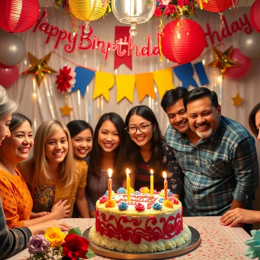 Celebration of a 104th birthday with family and decorations