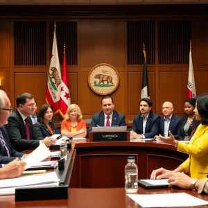 Meeting discussing California's budget proposal with diverse attendees