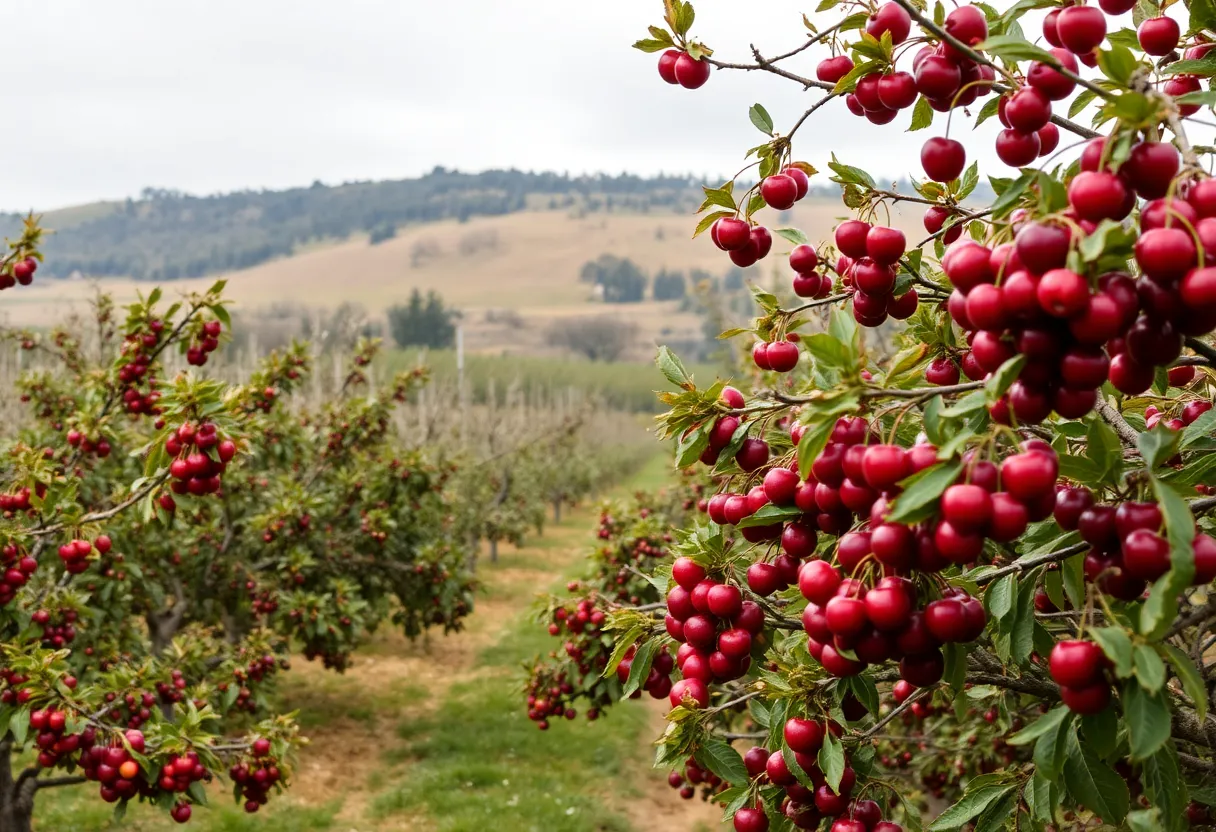 Cherry trees in California with varying fruit yields