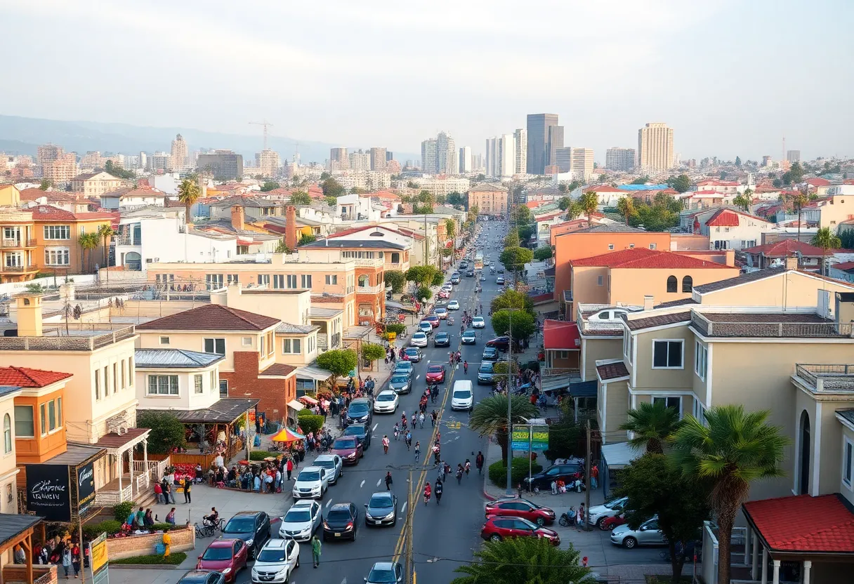 California cityscape highlighting housing affordability issues and economic challenges.