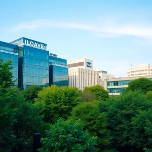 Corporate buildings illustrating emissions reporting compliance in California