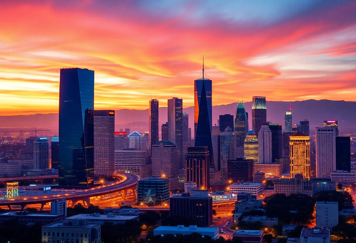 A skyline representing California's economy and innovation.