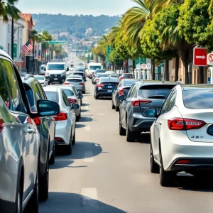 California street with electric and gas vehicles