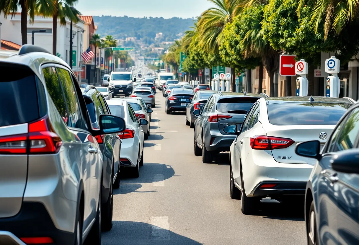 California street with electric and gas vehicles
