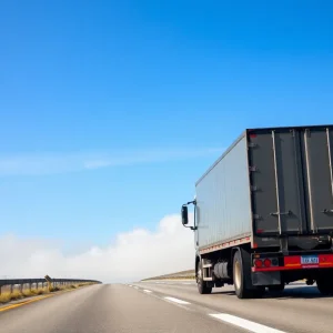 Truck driving on a highway with pollution contrast