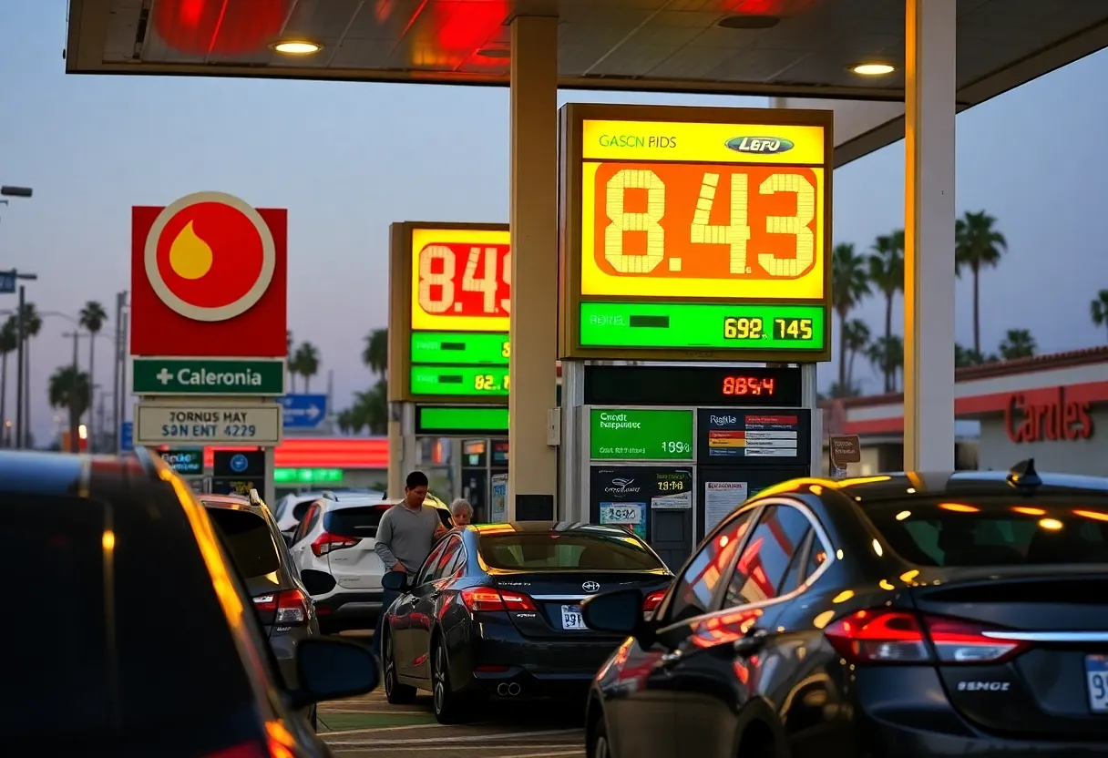 Gas station in California showing rising prices at the pump
