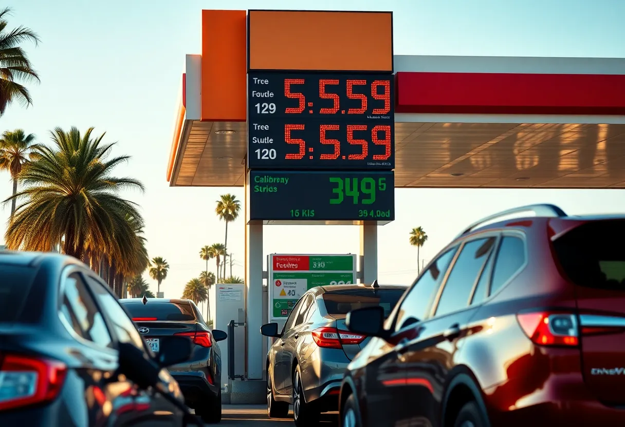 Gas station in California showing high fuel prices