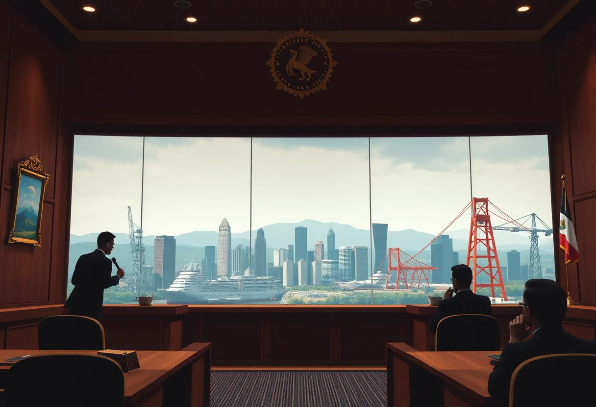 Illustration of the legal challenge regarding tariffs in California.
