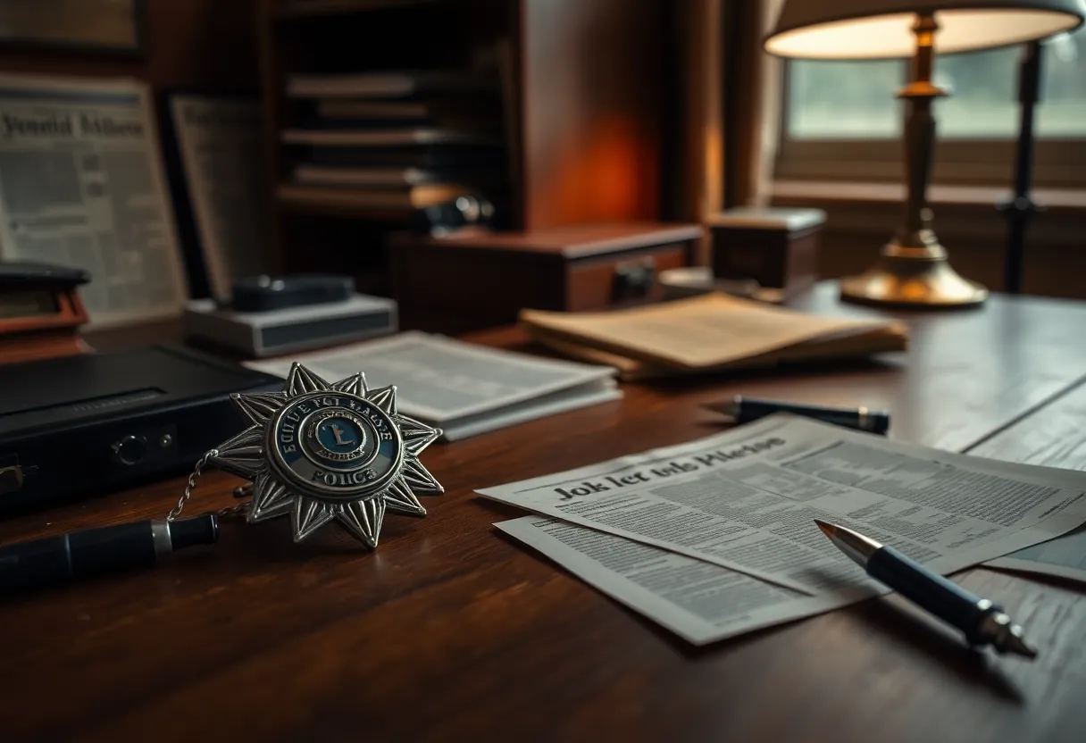 1970s cold case investigation theme with newspapers and police badge.