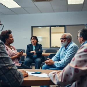 Concerned citizens discussing healthcare needs in Orange County