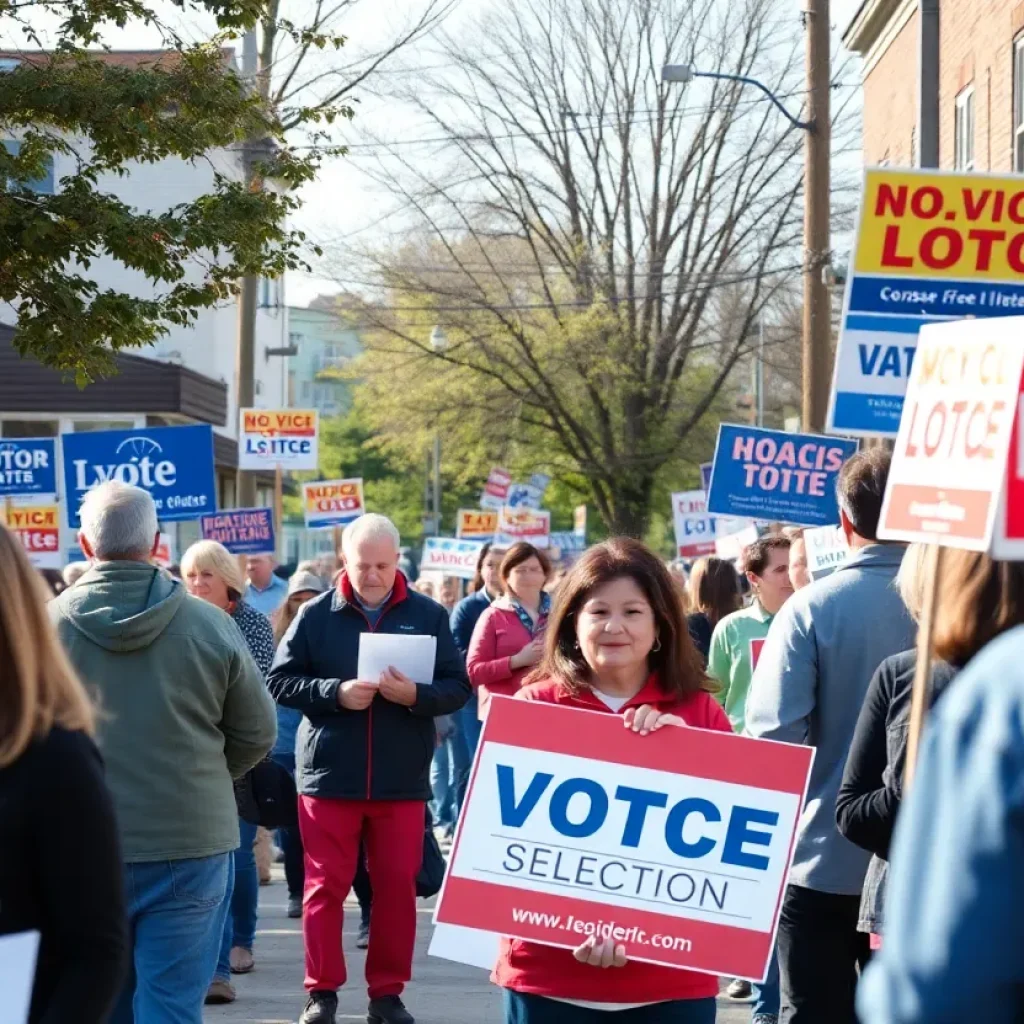 Citizens preparing for local election with campaign signs