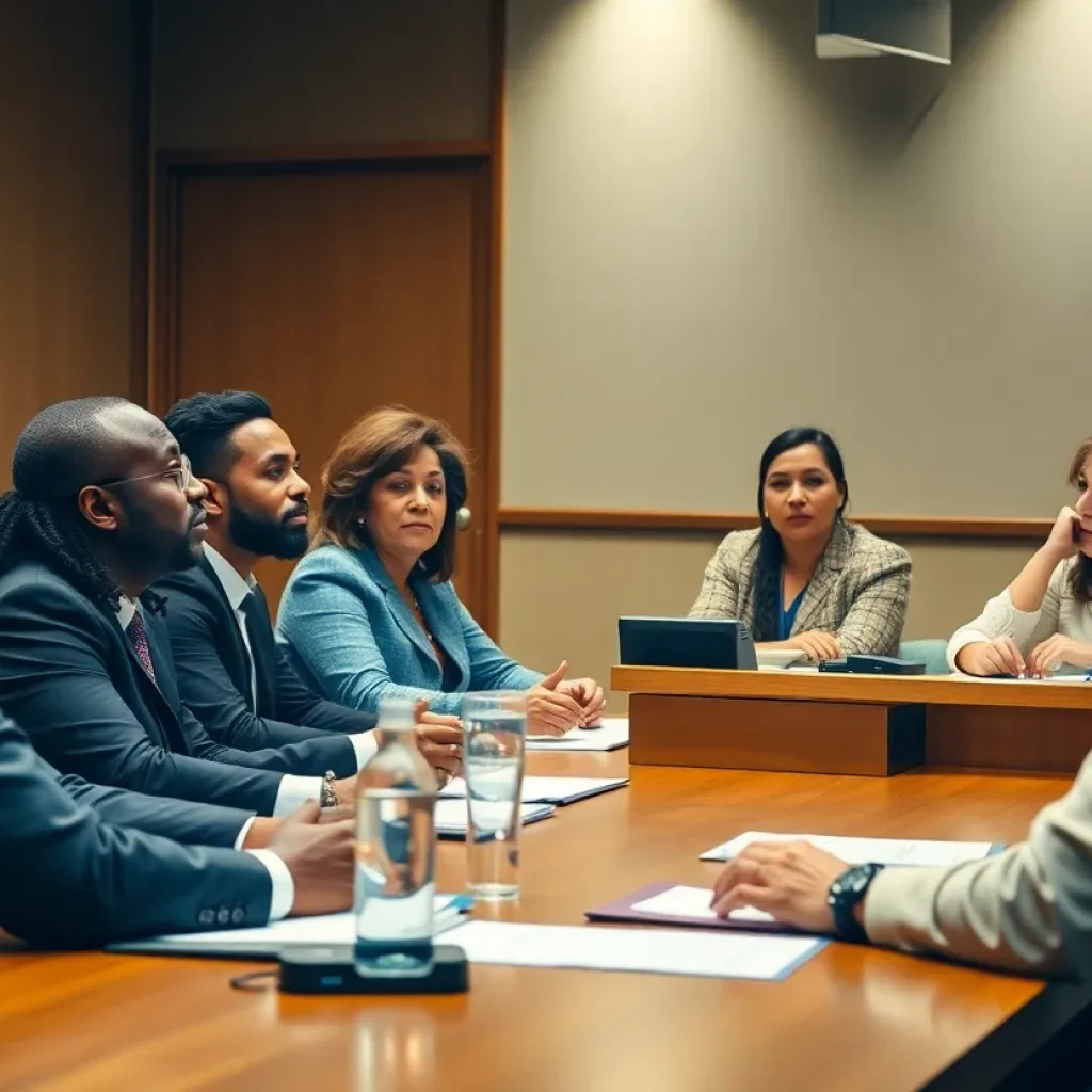 City council members engaged in a meeting about leadership changes in Costa Mesa