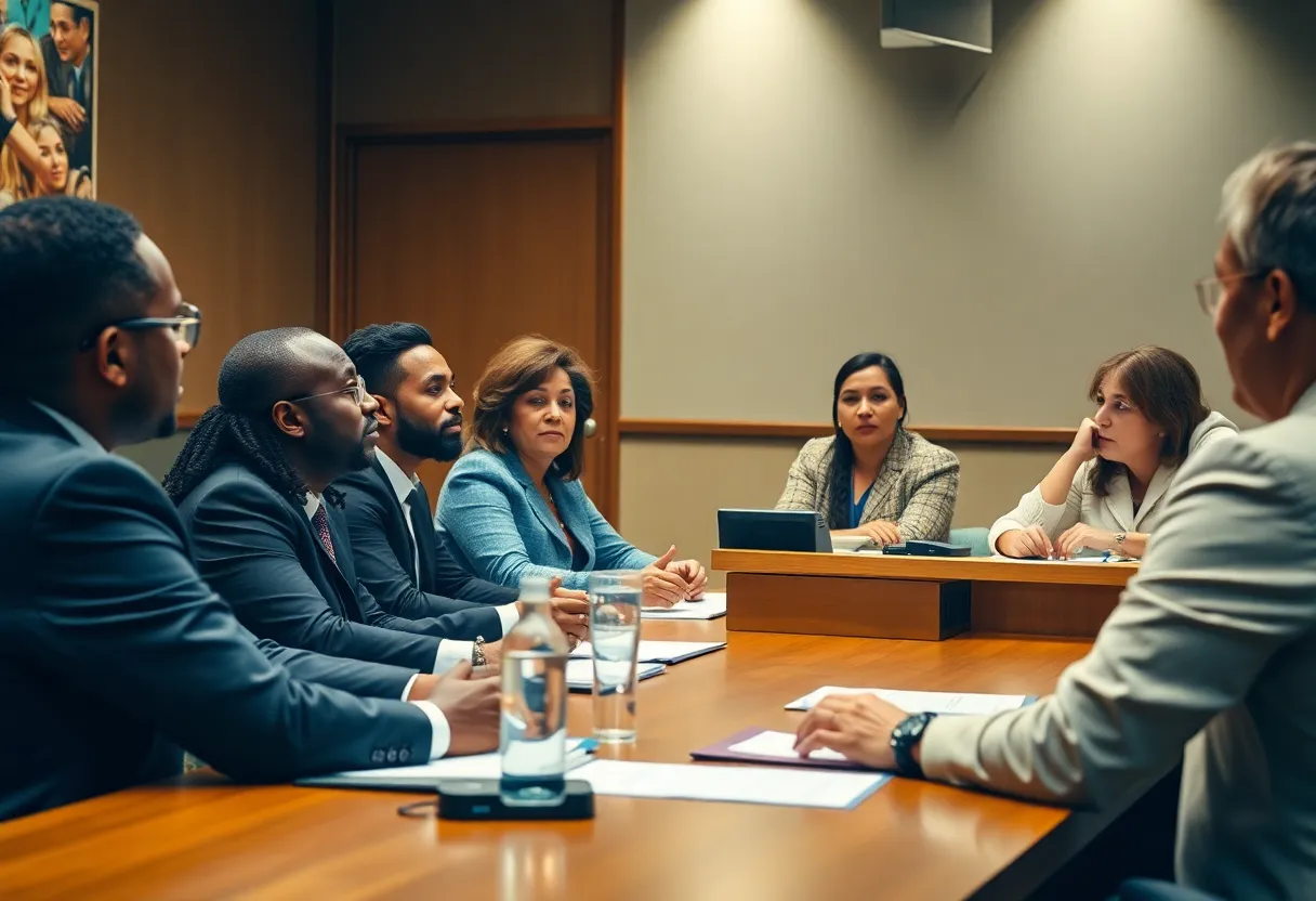 City council members engaged in a meeting about leadership changes in Costa Mesa