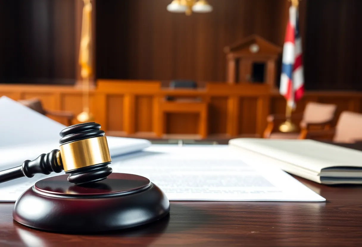 Courtroom illustrating legal proceedings related to addiction treatment fraud