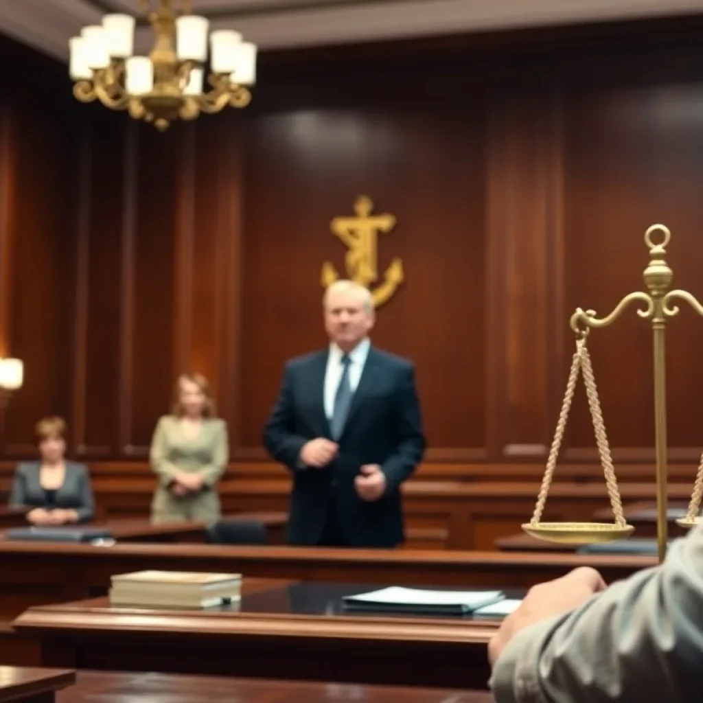 A courtroom with a jury being selected