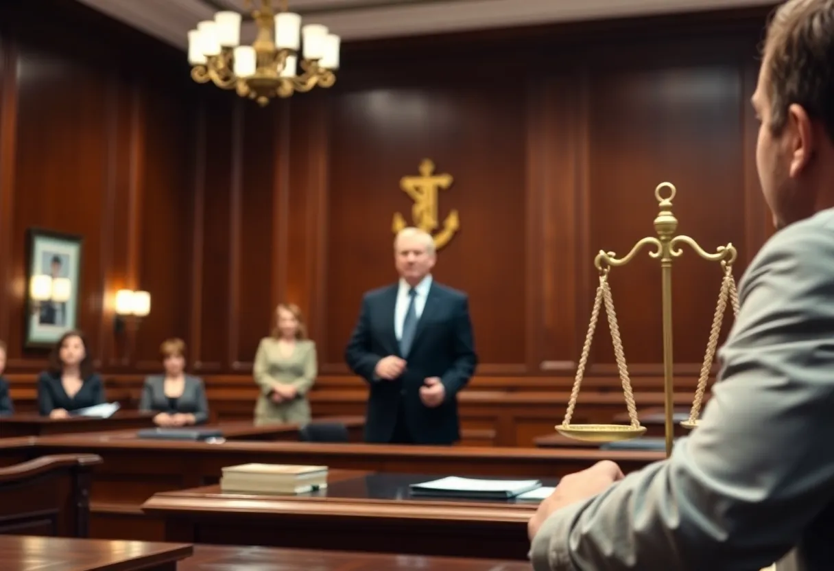 A courtroom with a jury being selected