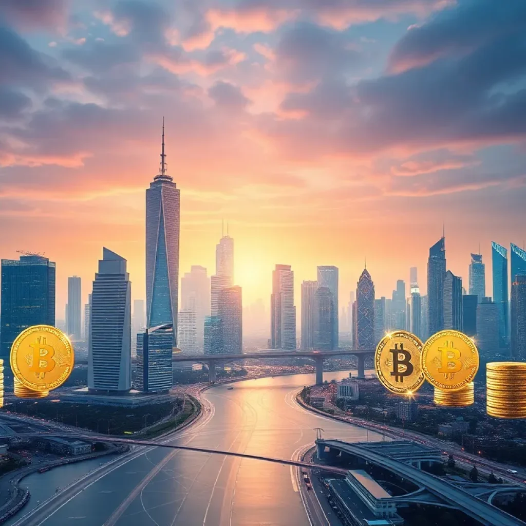 A digital illustration showcasing the concept of cryptocurrency regulation with symbols of various cryptocurrencies.