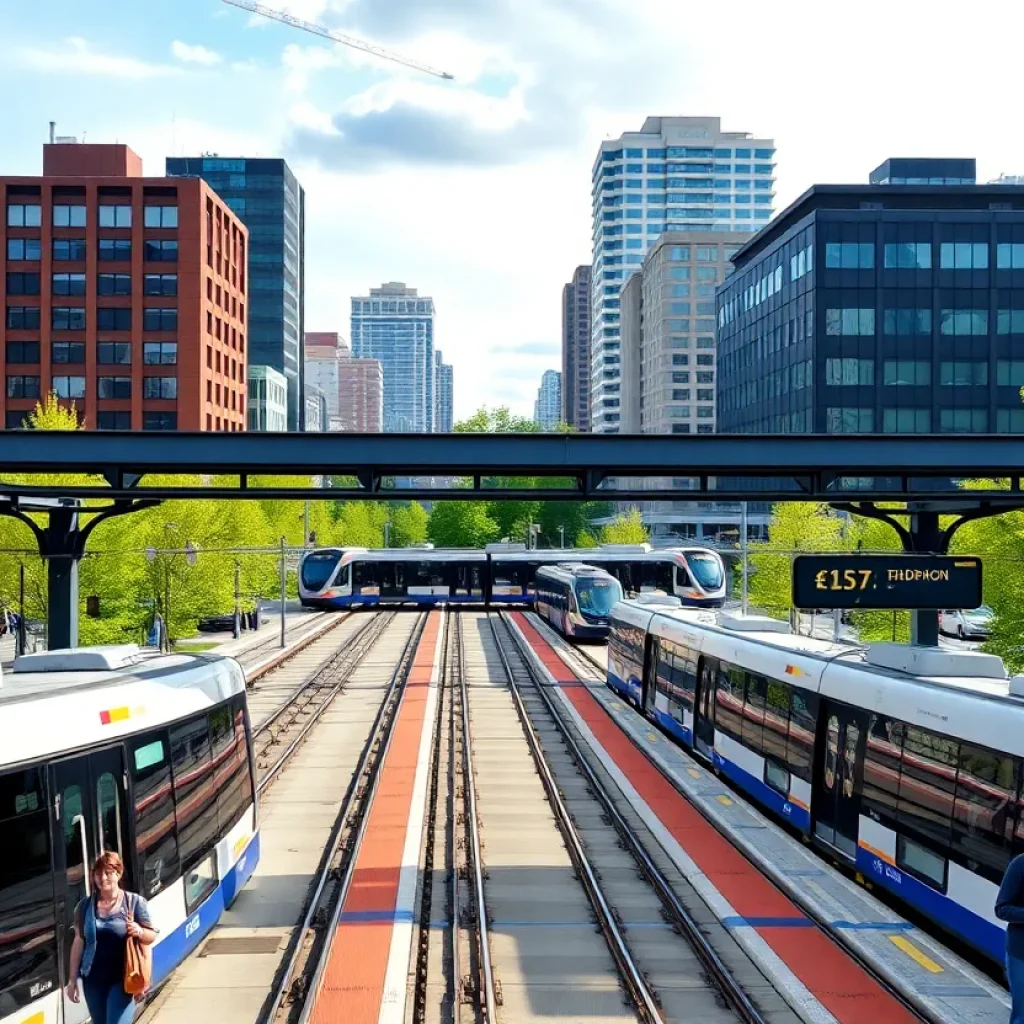 Public transport train at new Downtown Redmond Link Extension station
