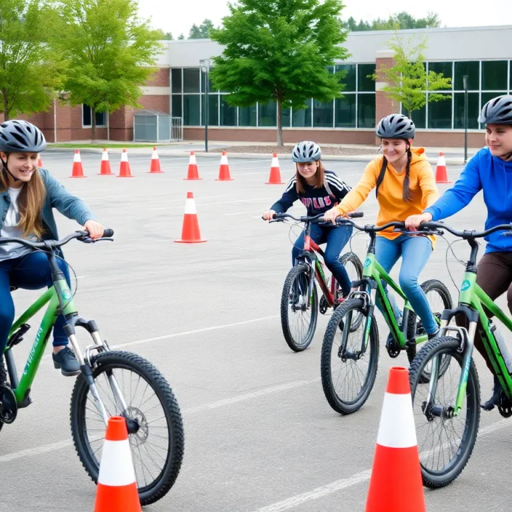 Teenagers attending e-bike safety training event
