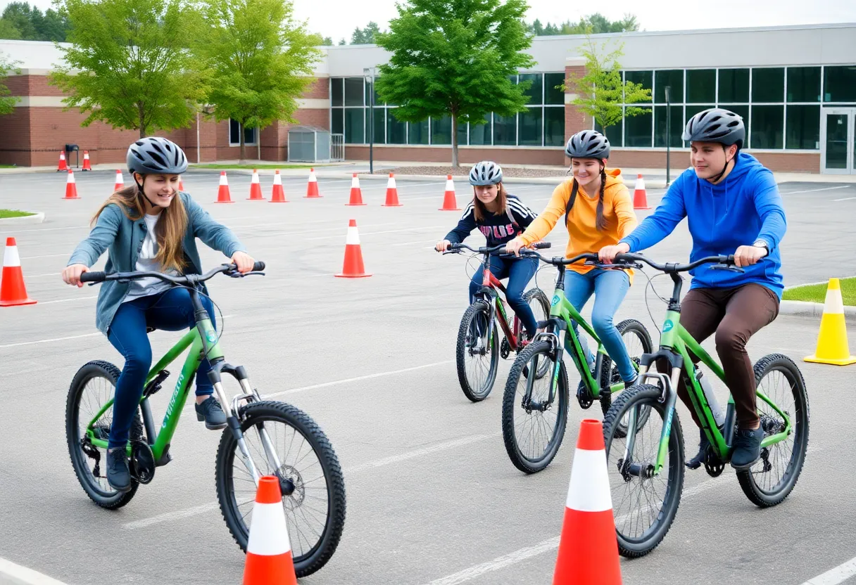 Teenagers attending e-bike safety training event