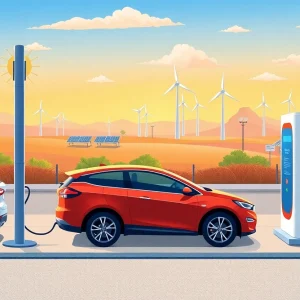 Illustration of electric vehicles charging at a station in California