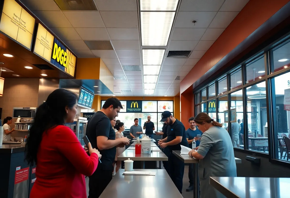 Diverse fast food workers in a California restaurant environment