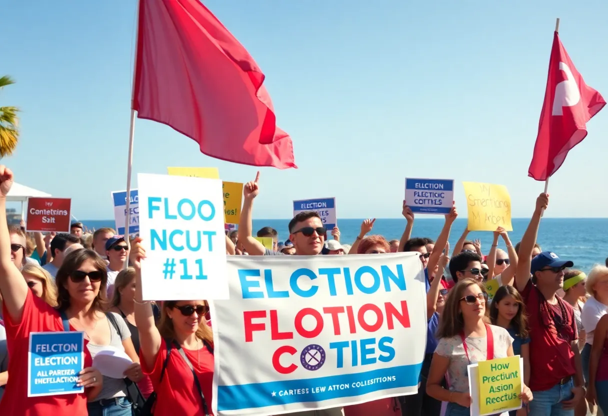 Supporters of a local election campaign in a coastal community