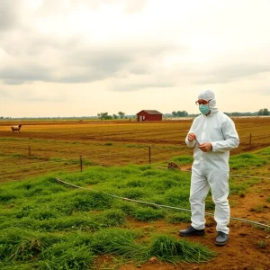 A deserted dairy farm in California affected by H5N1 bird flu.