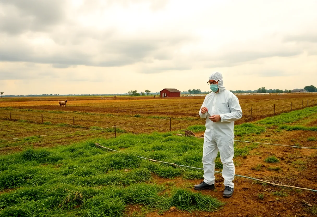 A deserted dairy farm in California affected by H5N1 bird flu.