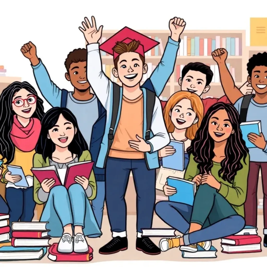 Students celebrating academic success at Vanguard University