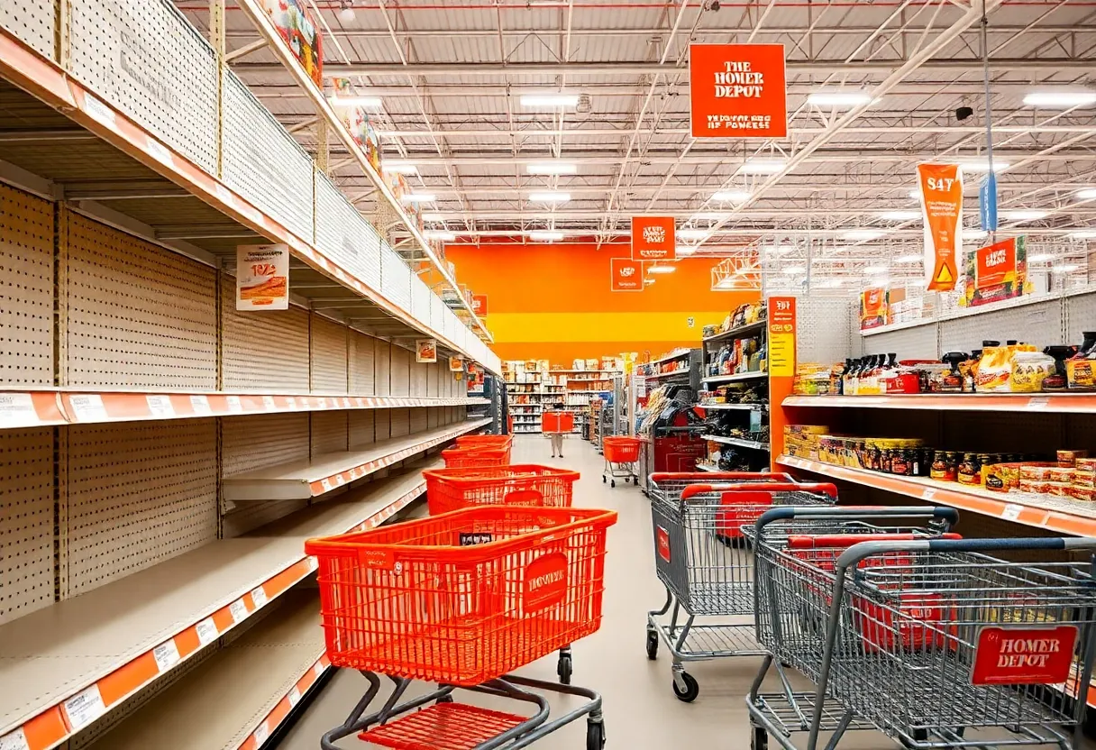 Empty shelves in a Home Depot store due to organized theft.
